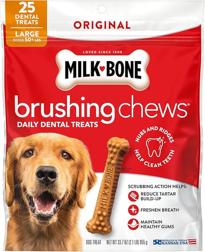 Milk-Bone Brushing Chews Original Chicken Flavor Daily Dental Dog Treats, Large, 33.7 Oz. Bag