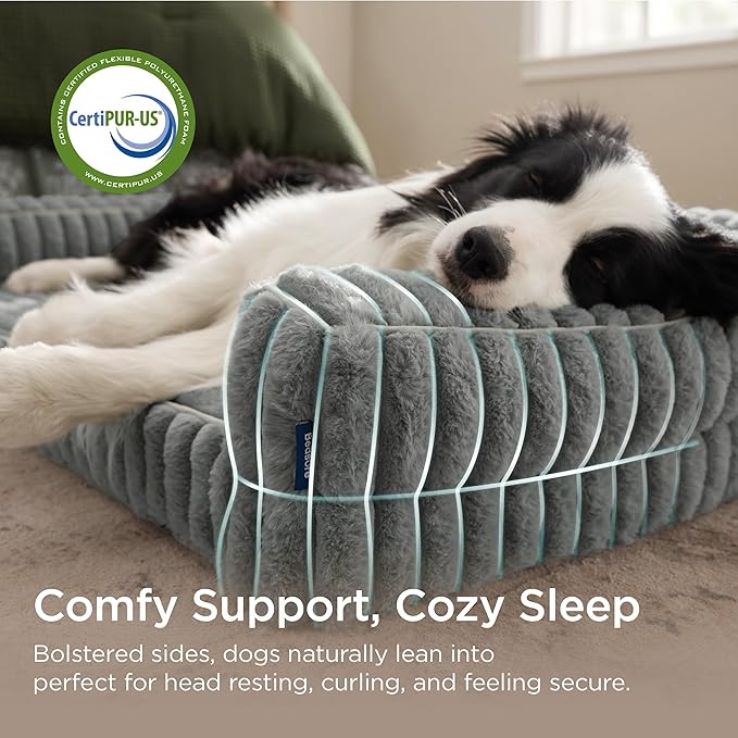 Bedsure ComfyFleece™ Orthopedic Dog Beds for Extra Large Dogs, Waterproof Memory Foam XL Pet Bed with Sides, Non-Slip and Egg-Crate Foam Big Dog Couch Sofa with Washable Corduroy Cover, Grey