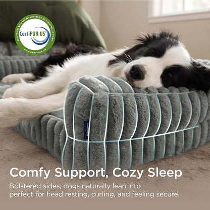 Bedsure ComfyFleece™ Orthopedic Dog Beds Large Sized Dog, Waterproof Memory Foam Pet Couch Sofa with Sides, Non-Slip Bottom and Egg-Crate Foam Large Pet Bed with Washable Corduroy Cover, Grey