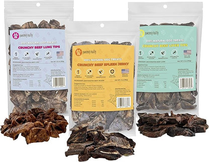 Crunchy Variety Bundle, Includes Beef Liver, Lung & Spleen Jerky, Vitamin-Rich & High-Protein Healthy Treats for Dogs, Rawhide-Free Air-Dried Treats for Puppies, Adults & Seniors, Made in USA