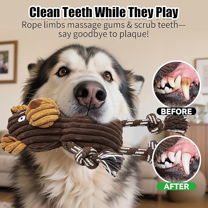 5 pack Large dog Squeaky Toys,Tough Stuffed Plush dog chew Toys Assortment ,Durable plush Animal dog Toys with Tug of War Rope to Keep Them Busy, Puppy Toys Value Bundle for Small Medium Large Dogs