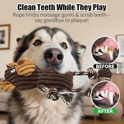 5 pack Large dog Squeaky Toys,Tough Stuffed Plush dog chew Toys Assortment ,Durable plush Animal dog Toys with Tug of War Rope to Keep Them Busy, Puppy Toys Value Bundle for Small Medium Large Dogs