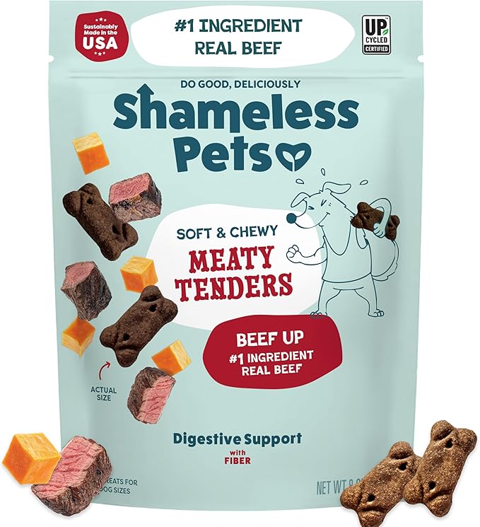 Shameless Pets Soft Dog Treats – Beef Up Meaty Tenders, Soft & Chewy Treats for Dogs, Real Beef 1st Ingredient, Grain Free, Healthy Treats for Small, Medium & Large Dogs, 8oz