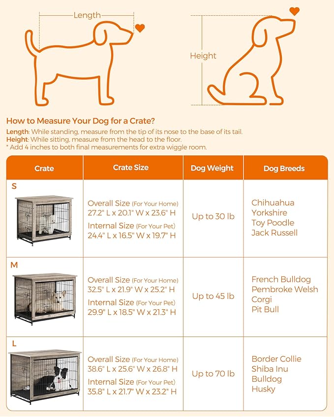 Feandrea 38.6" Dog Crate Furniture, Indoor Dog Cage Side End Table, XL Pet Wood Kennel for Large and Medium Dogs up to 70 lb with Multi-Purpose Removable Tray, Double-Door Pet House, Greige