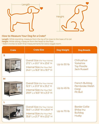 Feandrea 38.6" Dog Crate Furniture, Indoor Dog Cage Side End Table, XL Pet Wood Kennel for Large and Medium Dogs up to 70 lb with Multi-Purpose Removable Tray, Double-Door Pet House, Greige