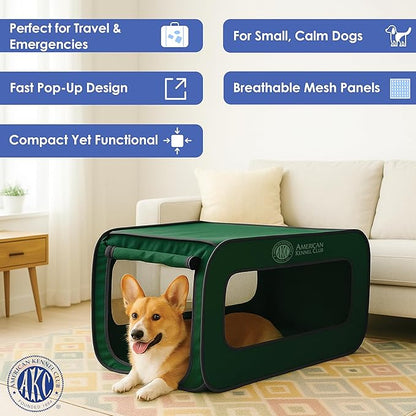 AKC 32-Inch Pop-Up Dog Kennel – Lightweight Travel Crate for Small Dogs – Foldable Indoor/Outdoor Pet Enclosure with Mesh Sides