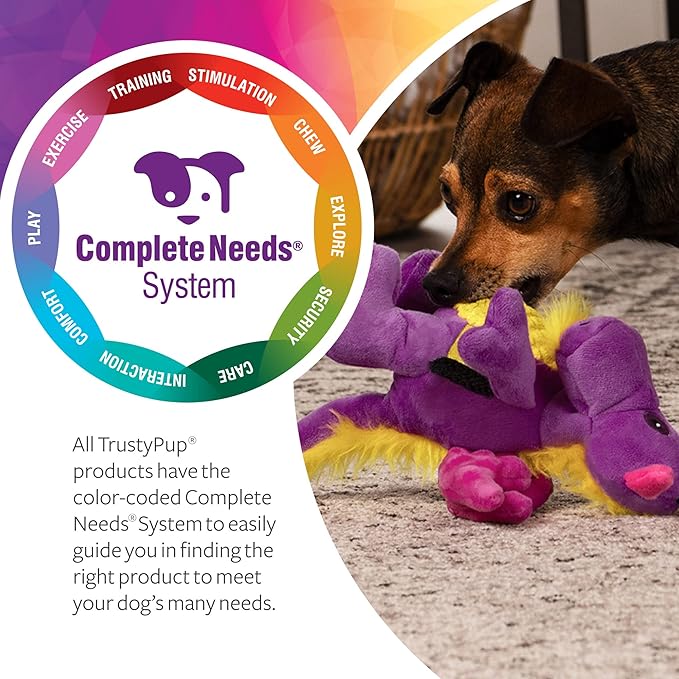 TrustyPup Tough 'N Fun Dragon Squeaky Plush Dog Toy, Chew Guard Technology - Purple, One Size (71149)
