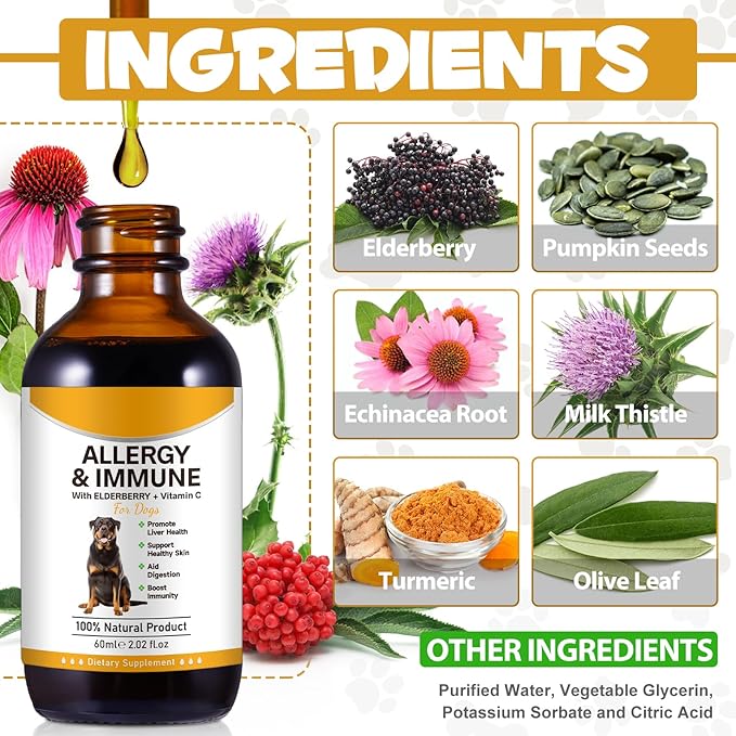 Allergy Relief Drops for Dogs,Allergy and Immune,Immune Support Supplement,Dog Supplement,Natural Pet Supplement for Dog Allergy Relief with Turmeric & Milk Thistle