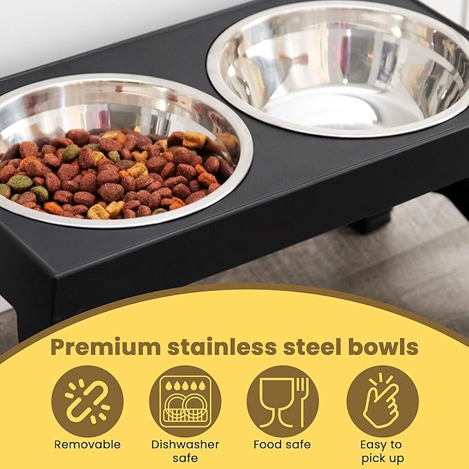 Premium Stainless Steel Dog Bowl with Non-Splash Water Bowl | Adjustable Height for Comfort