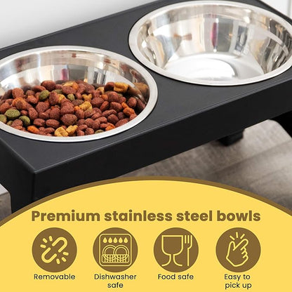 Premium Stainless Steel Dog Bowl with Non-Splash Water Bowl | Adjustable Height for Comfort