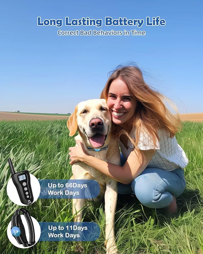 PATPET Shock Collar for Large Dog - Rechargeable Dog Training Collar with Remote for Medium Large Dogs 1000Ft Remote Range 3 Training Modes IPX7 Waterproof Blue,For 1 dog