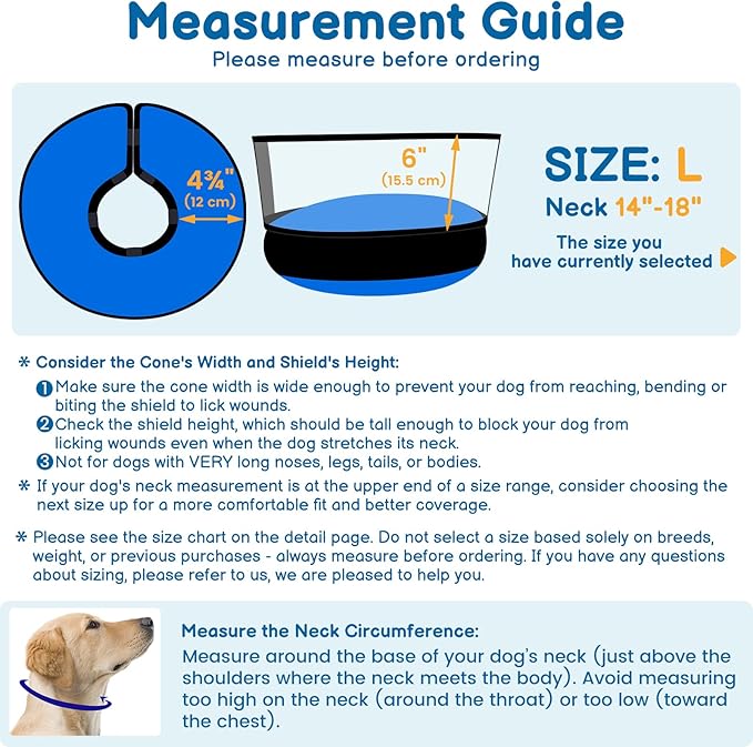 BARKLESS Dog Donut Collar, 2-in-1 Inflatable Dog Collars for After Surgery to Stop Licking Wounds, Patented Protective Donut Cone with High Shield for Large Pets (Blue, L)