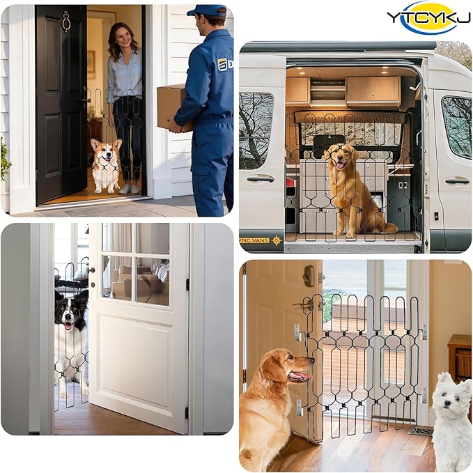 Retractable Pet Gate for Front Door - 35.4" Extra Wide, 30.7" Tall Heavy Duty Metal Retractable Door Barrier, Easy Install Safety Dog Gate for Front Door, RVs to Prevent Dogs from Dashing Out