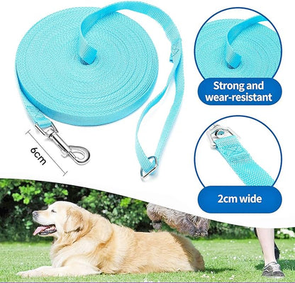 BAAPET 15/20/30/50/100 ft Long Dog Training Leash with Clickers for Small, Medium and Large Dogs or Cats (15 Feet, SkyBlue)