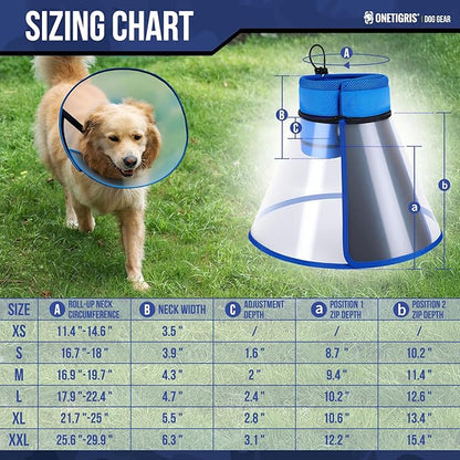 OneTigris Depth Adjustable Soft Dog Cone Collar for Medium Large Dogs After Surgery, Recovery for Small Dogs, Lightweight Elizabethan Collar for Dog to Stop Licking (Blue, XL)