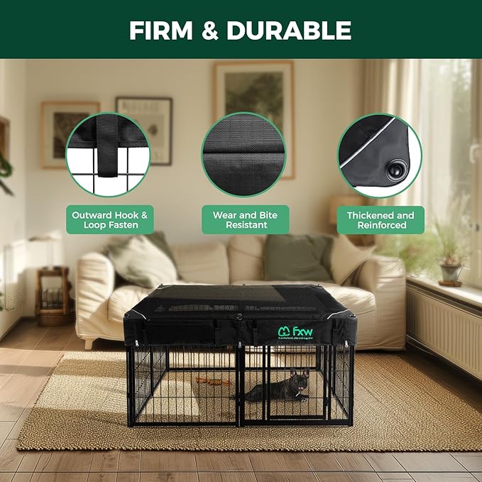 FXW Homeplus Indoor Dog Playpen with Square Mesh Top Cover for Escape Prevention, 24 Inch 8 Panels Heavy Duty Dog Pen for Puppies and Small Dogs, White│Patented