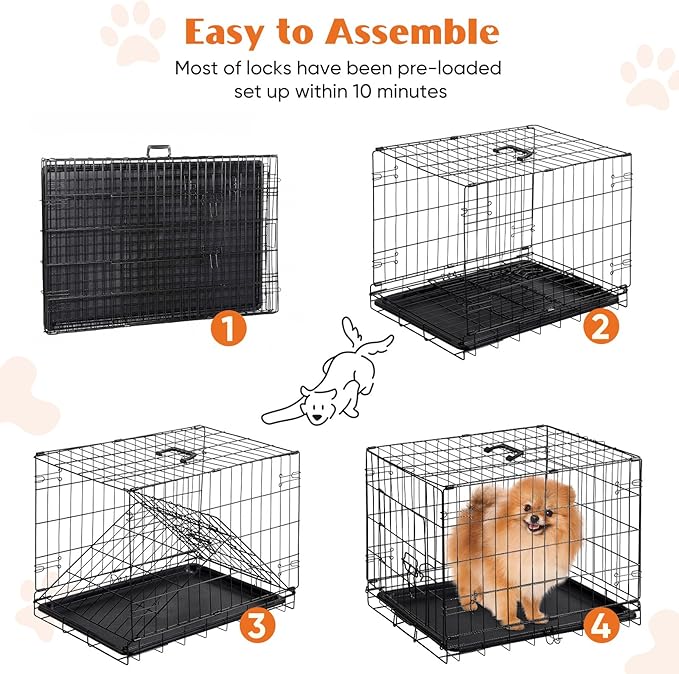 Sweetcrispy 30 Inch Single Door Dog Crate, Metal Pet Kennel with Secure Lock, Foldable Design, Removable Tray for Easy Cleaning, Portable Puppy Cage for Small Dogs, Ideal for Training & Travel