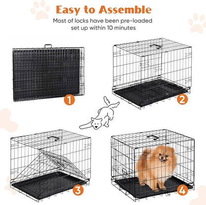 Sweetcrispy 30 Inch Single Door Dog Crate, Metal Pet Kennel with Secure Lock, Foldable Design, Removable Tray for Easy Cleaning, Portable Puppy Cage for Small Dogs, Ideal for Training & Travel