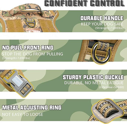 AUROTH Tactical Dog Harness for Small Medium Dogs No Pull Adjustable Pet Harness Reflective K9 Working Training Easy Control Pet Vest Military Service Dog Harnesses Woodland Camo M