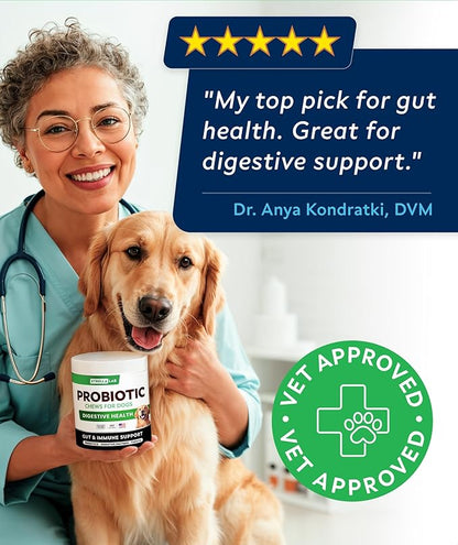STRELLALAB Dog Probiotics Chews for Gut Support & Digestive Health with Enzymes - Anti Diarrhea and Upset Stomach Immune Supplement - Digestion Treats with Fiber and Prebiotics (180Ct, Chicken)