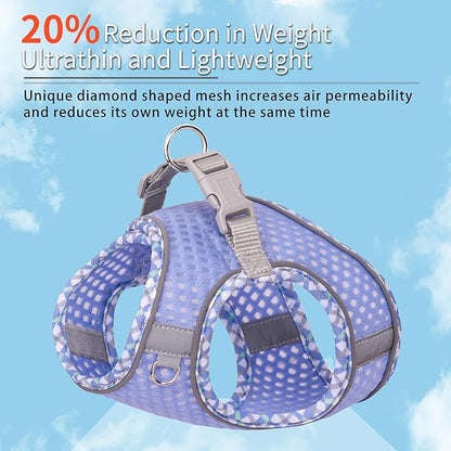 Step in Dog Harness and Leash Set, No Pull Escape Proof Vest Harness with Soft Diamond Mesh and Reflective Bands, Adjustable Pet Outdoor Harnesses for Medium Size Dogs Lavender M