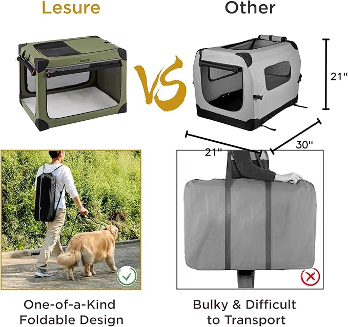 Lesure Shown on TODAY Show Soft Collapsible Dog Crate - 30 Inch Portable Travel Crate for Medium Dogs Indoor & Outdoor, 4-Door Foldable Pet Kennel with Mesh Windows, Grey