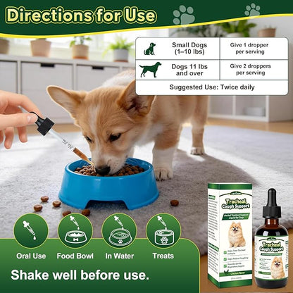 Trachea Cough Elixir, Collapsed Trachea Support for Dogs, Tracheal & Respiratory Airway Liquid, Dog Cough Relief Drops for Small Breeds, Natural Herbal Formula 2 fl oz Chicken Flavor