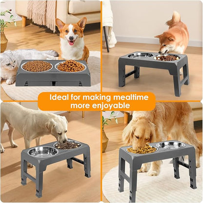 URPOWER Raised Dog Bowls 4 Height Adjustable Elevated Bowl Stand with Stainless Steel Water Bowl Non-Slip Dog Food Bowls Stand for Small Medium Large Dogs and Pets
