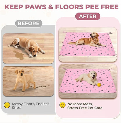 Fostanfly Washable Pee Pads for Dogs, 2 Pack Large 31"x36" Ultra-Absorbent and Leak-Proof Non-Slip Reusable Potty Training Pads for Dogs, Cats, Puppy, Potty of Add 8 Lanyards, Pink