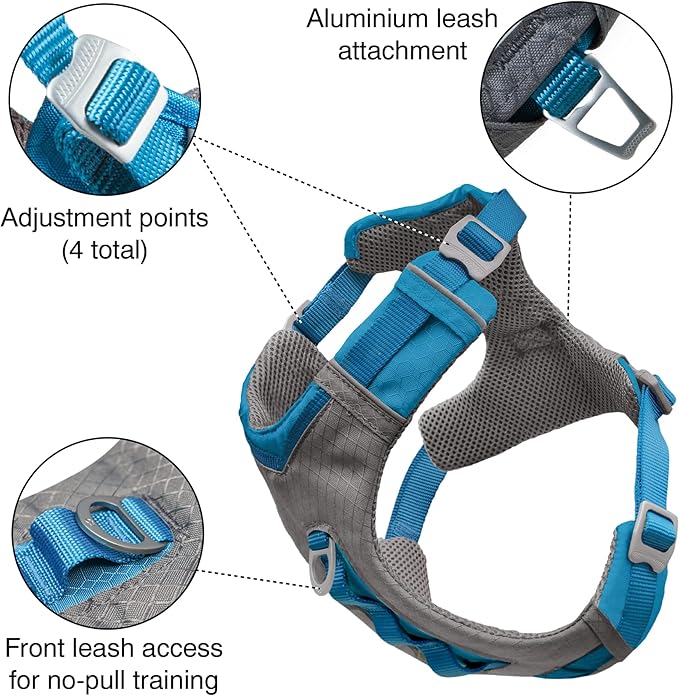 Kurgo Journey Air Dog Harness - Secure Fit for Active Dogs - Padded Chest - Lightweight Ripstop Fabric - Breathable Mesh - Reflective Trim - Back Assist Handle - Coral - Medium