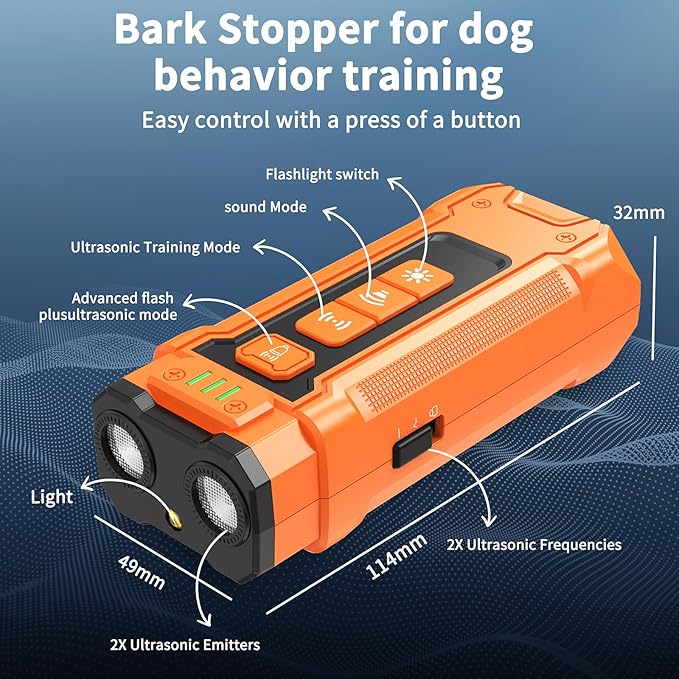 Ultrasonic Dog Bark Deterrent Device - Sonic Dogs Whistle to Stop Barking All Size, Pet Gentle Anti-Barking Control silencer, 35ft Range Barks No More, Humane Behavior Training Indoor Outdoor