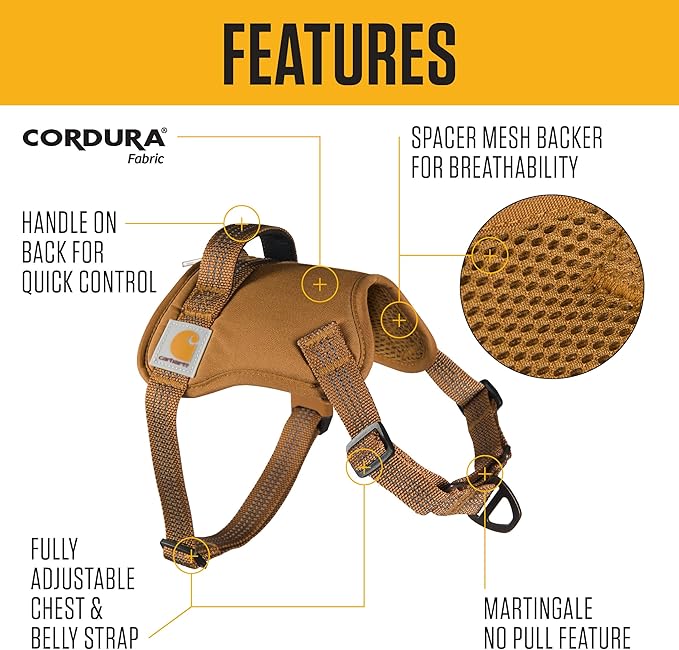 Carhartt Nylon Duck No Pull Dog Harness, Fully Adjustable Dog Harness with Quick Control Handle and Reflective Accents, Deep Wine, Medium