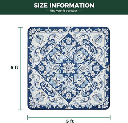 FXW Washable Pee Pads for Dogs, Leak-Proof & Non-Slip, Specifically Designed for Rollick/Homeplus 24inch 8 Panels Dog Playpen, 63" Square, Mandala Blue, 1 Pack