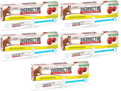 Horse Ivermectin Paste 1.87% – Apple Flavored Oral Horse Dewormer Syringe – 6.08g Tube Treats Horses Up to 1250 LB [Pack-5]