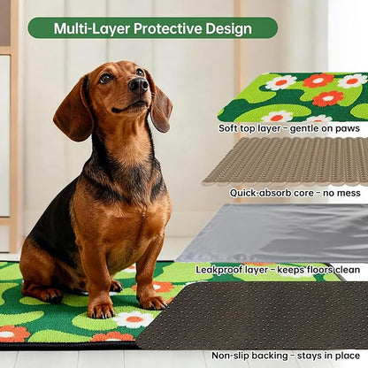 Qeils Reusable Puppy Pads for Small Dogs, Washable Pee Pads with Non-Slip , Absorbent Leakproof Mat for Crates, Playpens, Pet Beds & Whelping, Indoor Potty Training Grass Green, 16"x30", 2 Pack