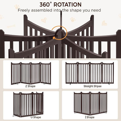 Yaheetech 36" H Extra Tall Freestanding Pet Gate 4-Panel Wooden Dog Fence with 2 Support Feet Folding Dog Gate for Indoor, Stairs, Doorway, Halls, Kitchen Wooden Pet Barrier Espresso, 79.5" L x 36" H