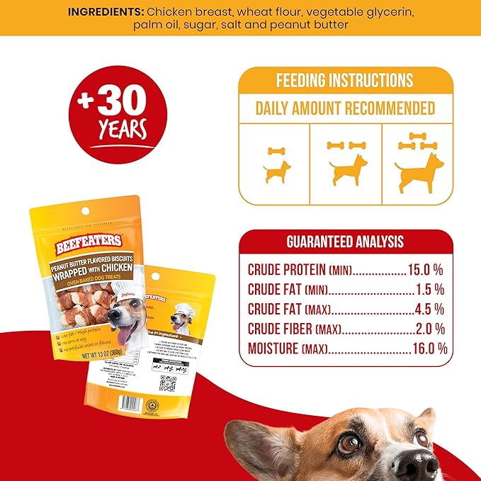 Beefeaters Peanut Butter Biscuits Wrapped with Chicken Dog Treat, 13oz (Pack of 2)