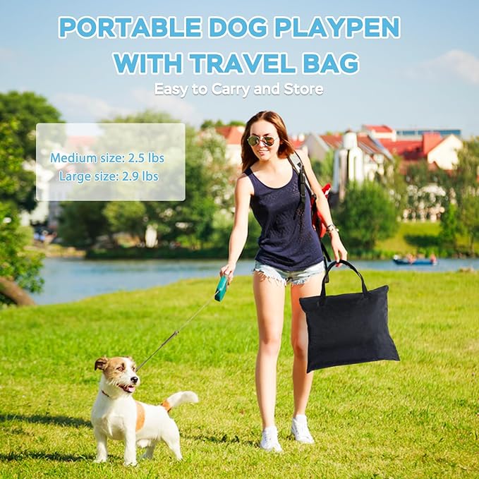 Portable Pet Playpen with Waterproof pad,Collapsible Crates Kennel Playpen for Dog cat and Rabbit &Travel playpen Outdoor or Indoor (Large（35.4" L x 27.6" W x 23.6" H）, Clear Blue)