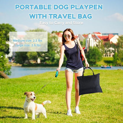 Portable Pet Playpen with Waterproof pad,Collapsible Crates Kennel Playpen for Dog cat and Rabbit &Travel playpen Outdoor or Indoor (Large（35.4" L x 27.6" W x 23.6" H）, Clear Blue)