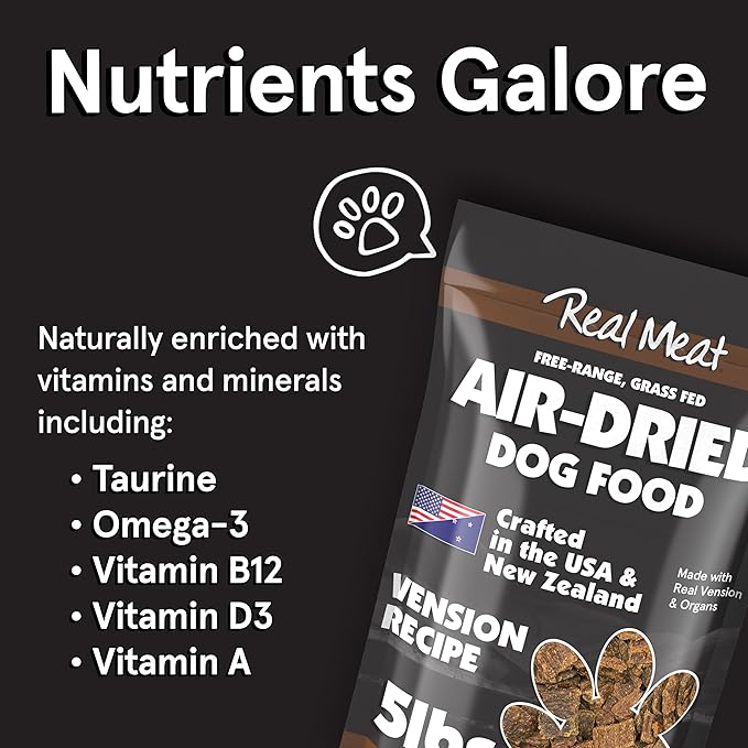 TRMC Real Meat Air Dried Dog Food w/Real Venison - 5lb Bag of USA-Crafted Grain-Free Real Meat Dog Food Sourced from Free-Range, Grass-Fed Venison - All Natural, High Protein