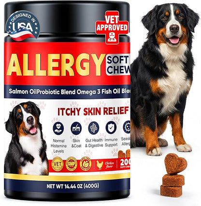Dog Allergy Chews for Itchy Skin Relief – Dog Allergy Itching Skin Relief & Immune Support Anti Itch Probiotics for Yeast, Itchy Skin and Itchy Ears – Gut & Immune Support, 200 Chews
