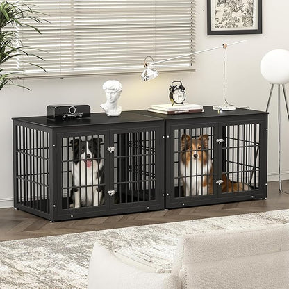 rehomerance 42 Inch Heavy Duty Dog Crate Furniture for Large and Medium Dogs, Decorative Pet House End Table, Wooden Cage Kennel Furniture Indoor, Black