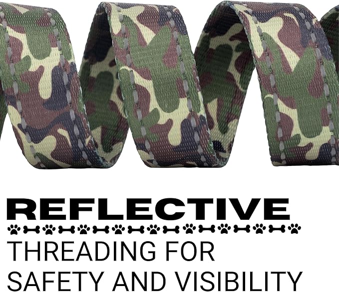 EcoBark Dog Leash - Soft & Reflective Comfort Leashes with Padded Handle - Safe, Strong, & Durable for Small, Medium or Large Dogs (Camo)