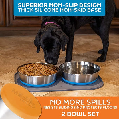 Master Pet Supply Stainless Steel Dog Bowls Set of 2 with Extra Thick Silicone Base - 16 Cup (128 oz) Mango Tango, Non-Slip, Dishwasher Safe Metal Bowls, Pet Dog Food Bowl for Dogs, Cats, Anti Rust