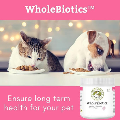Wholistic Pet Organics WholeBiotics - Daily Dog Probiotics for Digestive Health Support & Immune Boost - 9 Strains - Prebiotics & Probiotics for Dogs & Cats - Gut Health for Dogs - 3 Oz - 85 Scoops