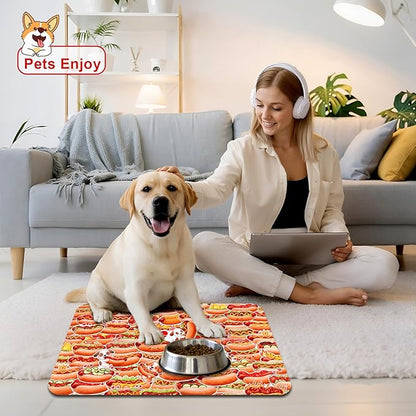 Dog Food Mats for Floors Waterproof Mat for Cat Food and Water Bowls - Absorbent Quick Dry Non Slip Mat for Pet Feeding