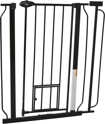 Carlson 36" Extra Tall Walk Through Dog Gate for Doorways & Bottom of Stairs, Metal Pet Gate with Small Pet Door, Expands 29.5”–36.5”, Black