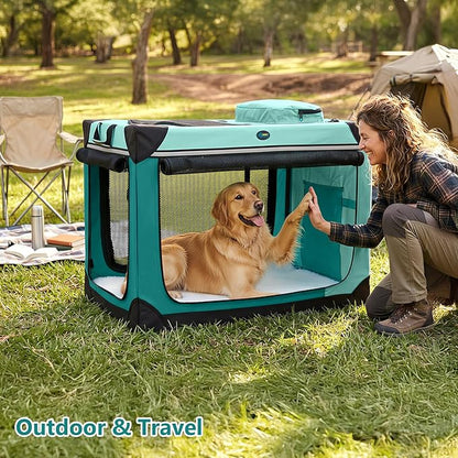 Ownpets Collapsible Dog Crate, 42 inch Portable Travel Dog Crate for Large Dogs, 4-Door Foldable Pet Kennel with Durable Mesh Windows & Soft Mat