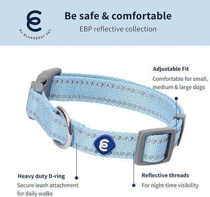 Blueberry Pet Essentials Reflective Dog Collar & Leash Set, Adjustable for Large Dogs | Safe Walking Gear for Pet Parents, Puppy Training & Daily Use LargeDogs, Baby Blue