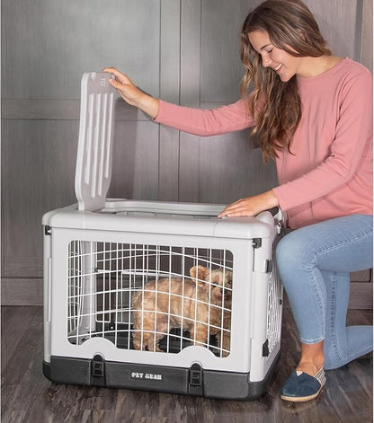 Pet Gear “The Other Door” 4 Door Steel Crate for Dogs/Cats with Removable Tray, Fog, 27 Inch